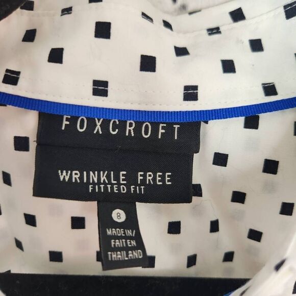 Foxcroft Wrinkle Free Fitted Cotton Geometric Button Up Blouse Black White Sz 8 - Picture 6 of 13